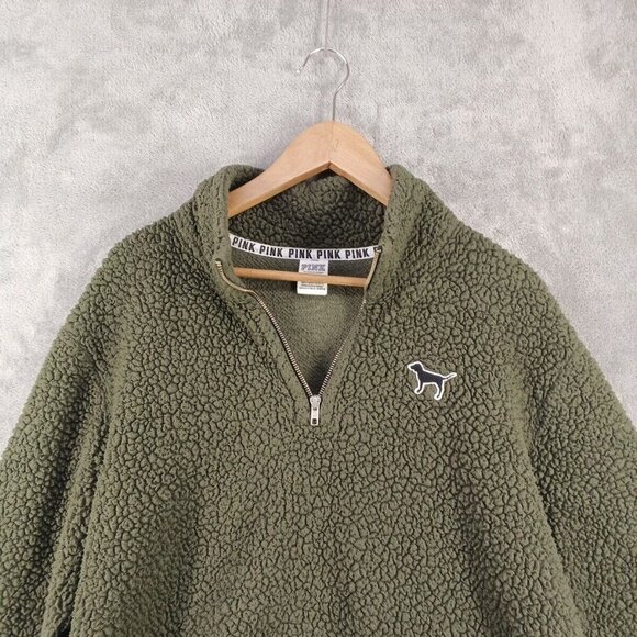 VS PINK Women Fleece Jacket 1/4 Zip Long Sleeve Solid Green SIZE SMALL - Picture 2 of 16